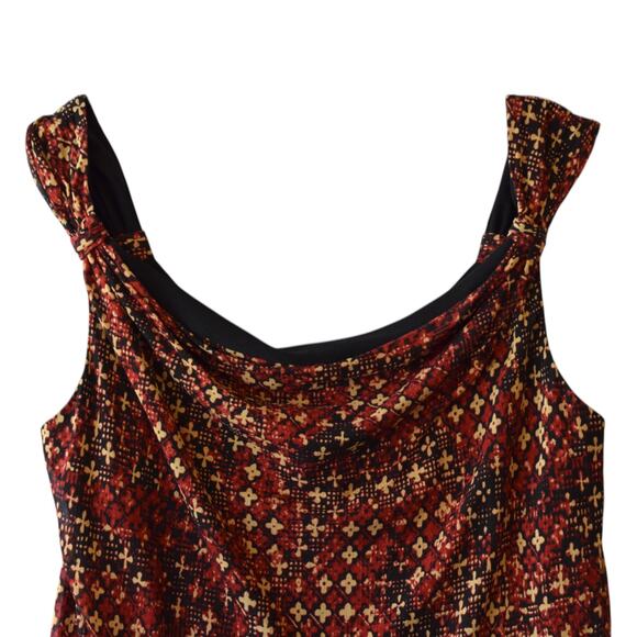 Vintage Anne Klein Burgundy Geometric Silk Tank Top Size Small - Picture 2 of 5